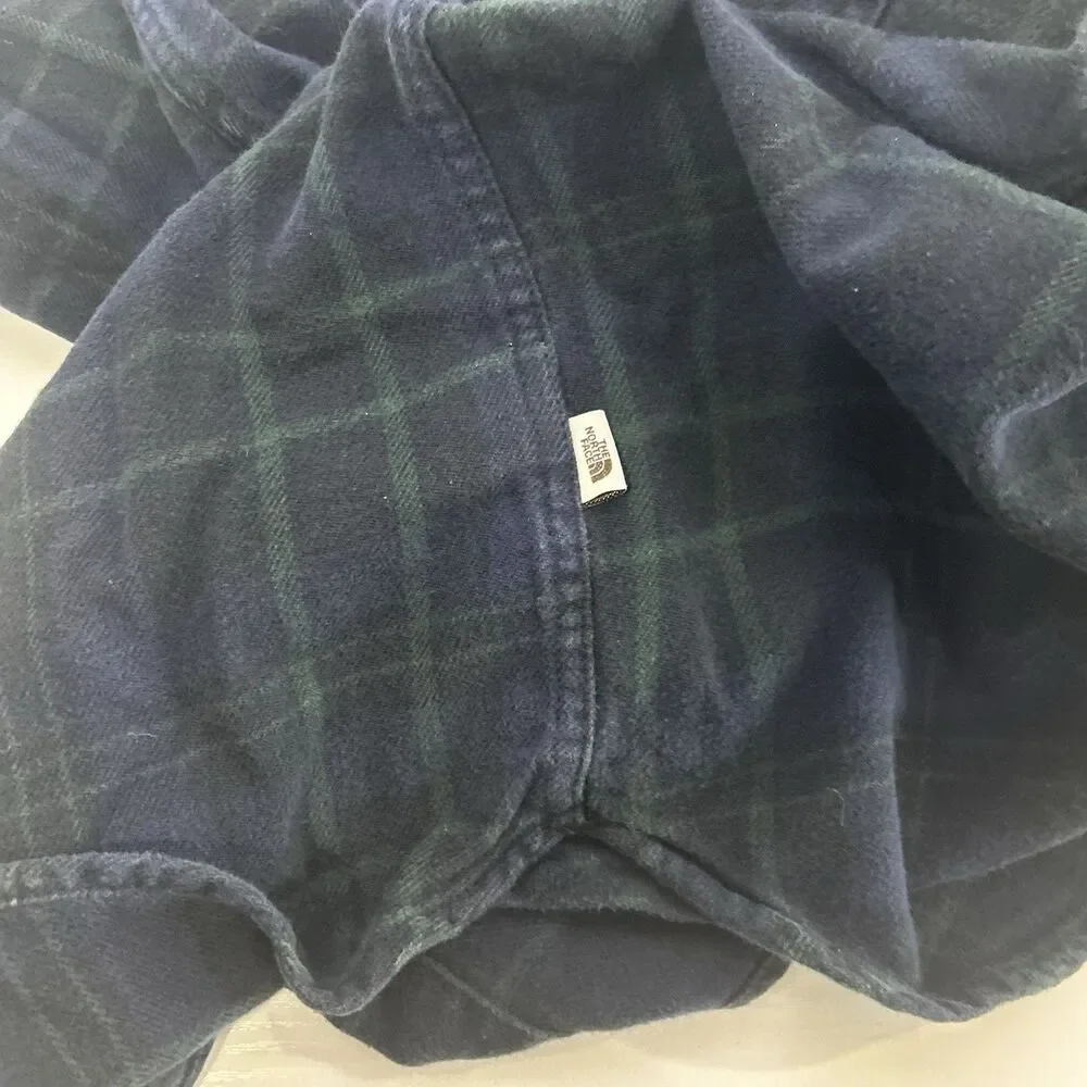 The North Face Blue Black Plaid Heavyweight Outdoor Flannel Shirt Men Sz Large
